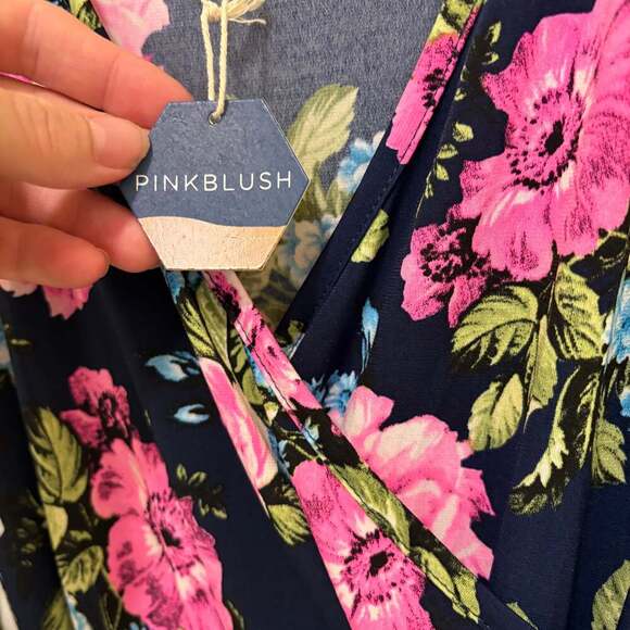 PinkBlush Maternity Pink And Blue Floral Maxi Dress with Tie - Picture 5 of 7